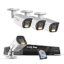 PANOOB 4K Security Camera System 8 Channel, 4X 8MP Wired Security IP Bullet Camera wih AI Human Vehicle Detection, 2-Way Audio, Spotlight Smart Color