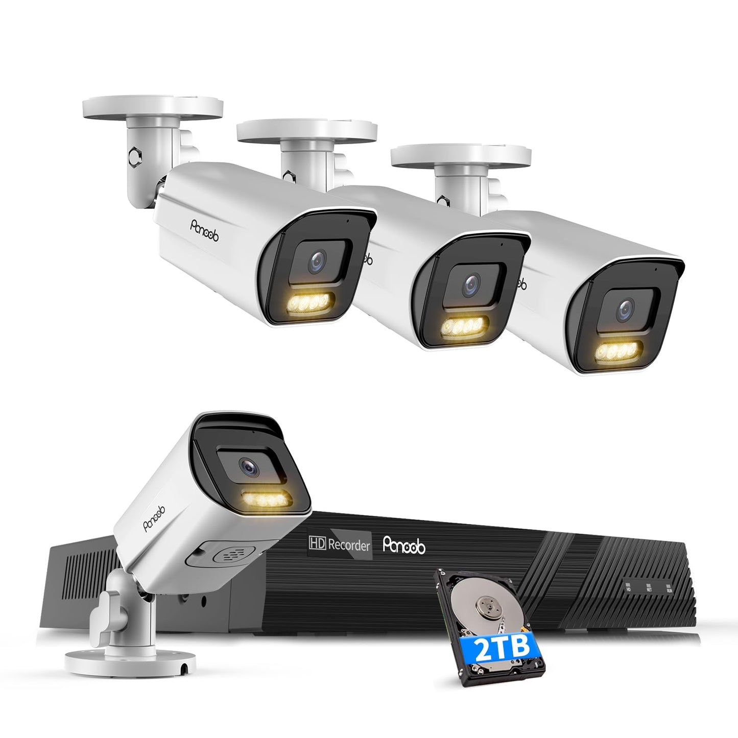 PANOOB 4K Security Camera System 8 Channel, 4X 8MP Wired Security IP Bullet Camera wih AI Human Vehicle Detection, 2-Way Audio, Spotlight Smart Color