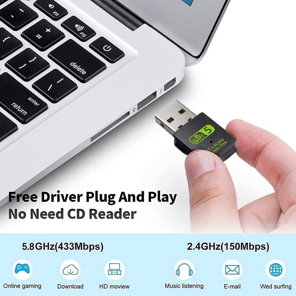 Bluetooth Dongle, WLAN USB Stick 600Mbps USB WiFi Bluetooth Adapter PC Dual Band 2.4GHz/5GHz Wireless Wi-Fi Network Card