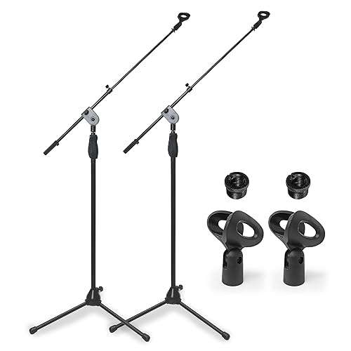 AxcessAbles AXCMS-201TB One Hand Microphone Stand with Tripod Base and Quick Grip Height Adjustment - Telescoping Mic Boom Arm Included. Tall