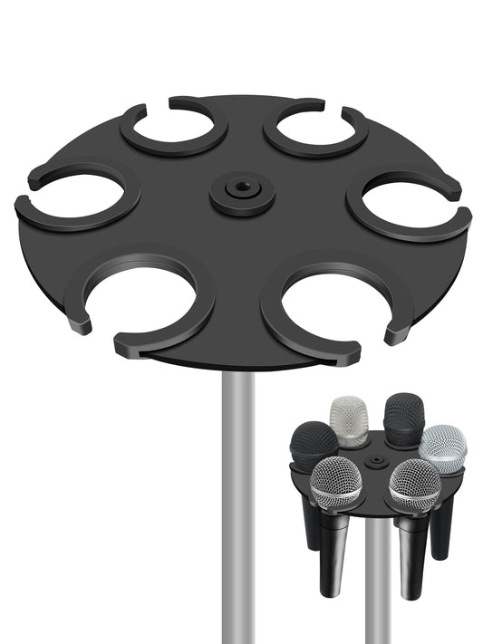 jidinung Multi-Mic Holder Up to 6 Mics (Aluminum/Rubber Padding) for Handheld Dynamic, Wired & Wireless Mics, Mic Stand Organizer, Mounts to 5/8"-27