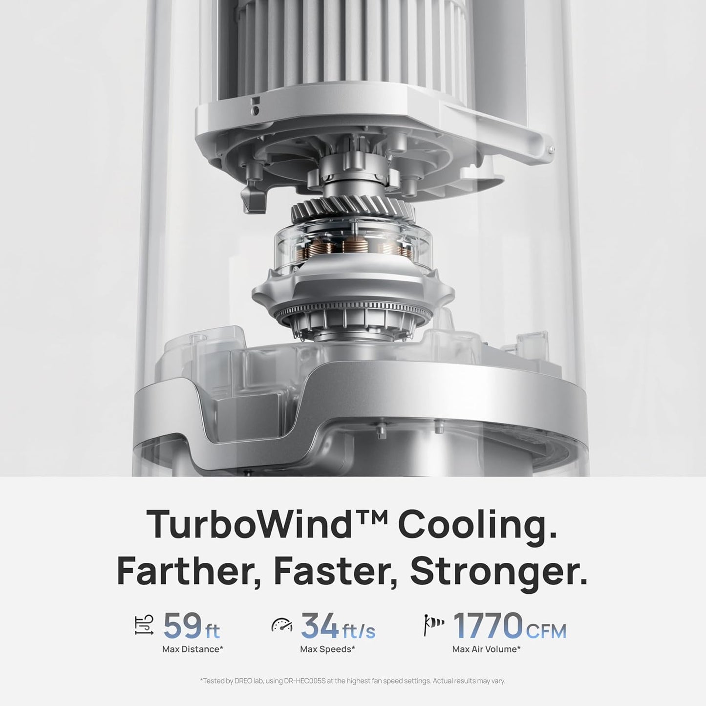 DREO TurboCool Misting Fan 765S, 10°F Cooling, 34ft/s Fast Standing Fan, Tower Fans that Blow Cold Air, 20 dB Quiet DC Motor, 6L Tank, 90° Smart