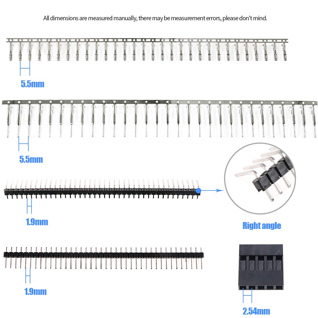 Glarks 635Pcs Connector Housing Male/Female Pin Connector 40 Pin 2.54mm Pitch Pin Headers and 10 Wire Rainbow Color Flat Ribbon IDC Wire Cable