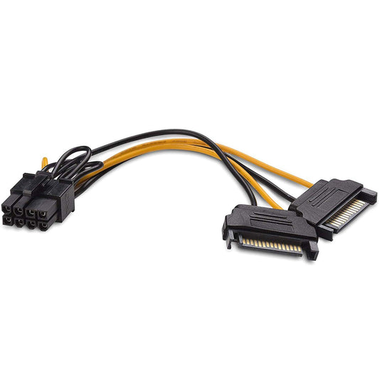 GGZZ 8 Pin PCIe to Dual SATA 15 Pin Male Power Cable, 2X 15-Pin SATA Male to 8 Pin PCI-Express Female Video Card Power Adapter Cable (20CM/8inch)