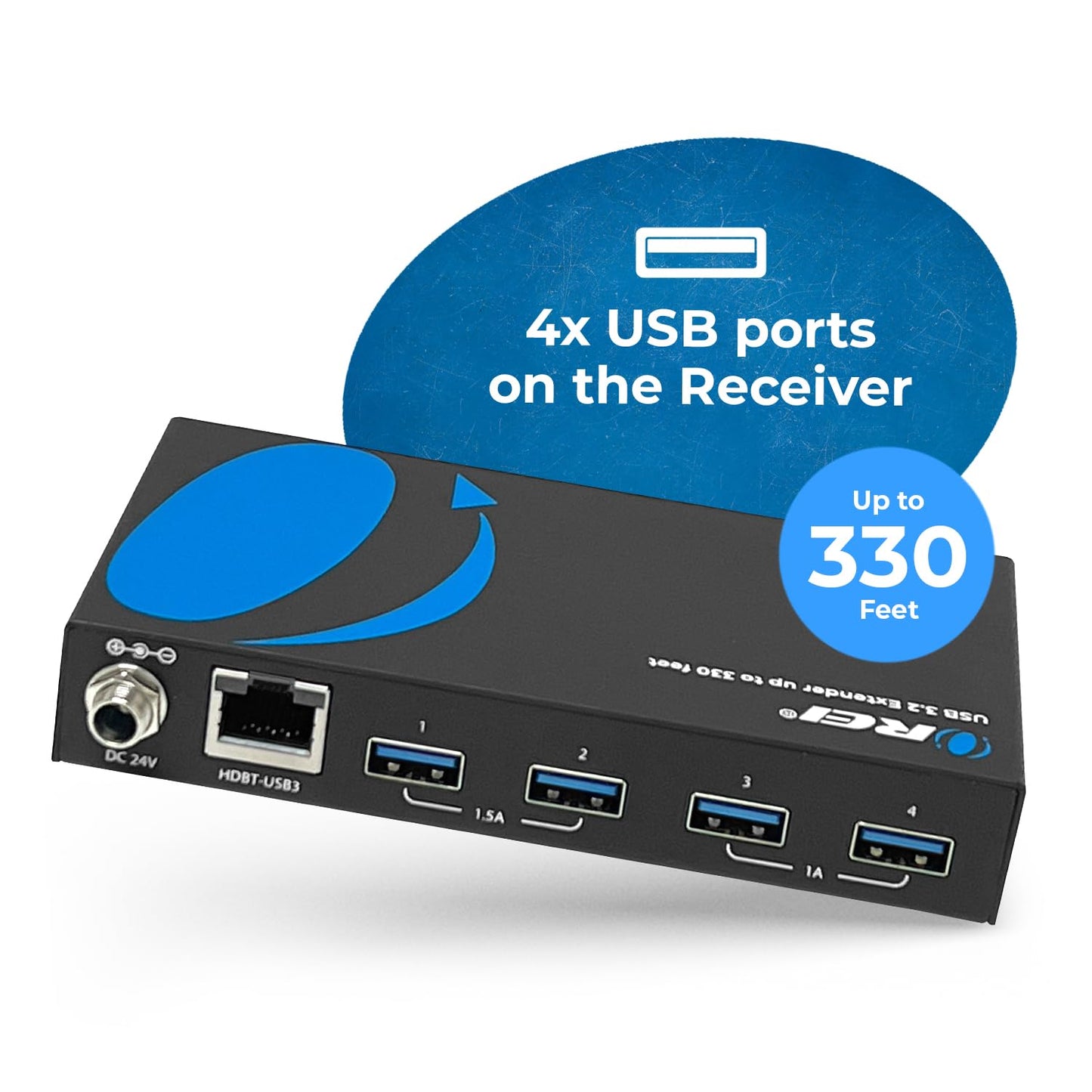 OREI USB 3.2 Over Ethernet HDbaseT Cat6 Extender LAN Upto 330 Feet - Extends 4 Ports USB-A Signal Over LAN Ethernet - Power Over Cable for Long