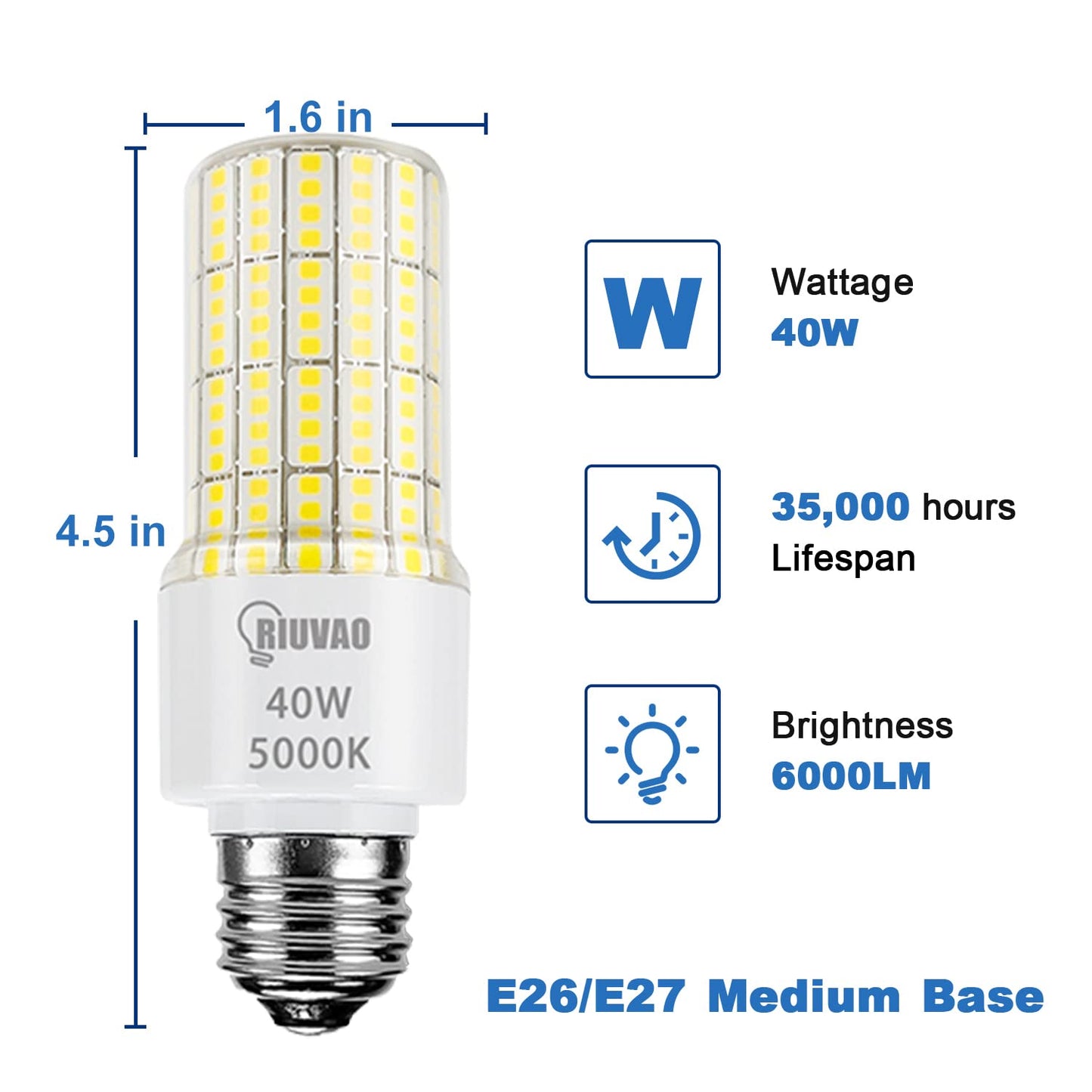 Led Light Bulbs 300W Equivalent Super Bright 5000Lm 5000K Cool Daylight White Led Bulb E26/E27 Medium Base 40w Waterproof Led Corn Light Bulb