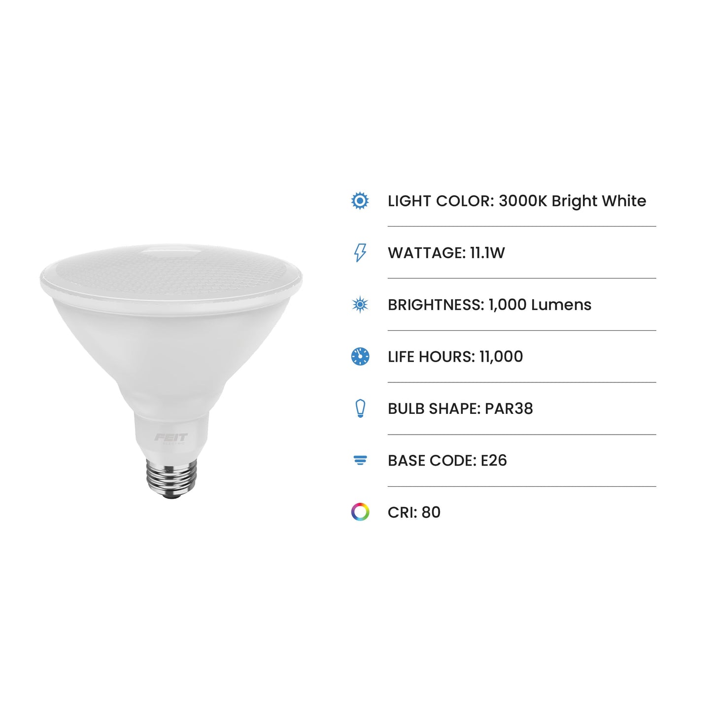 Feit Electric PAR38 LED Reflector Light Bulb, 90W Equivalent, 3000K Bright White, 1000 Lumens, E26 Base, 11,000 Hours Lifespan, Landscaping