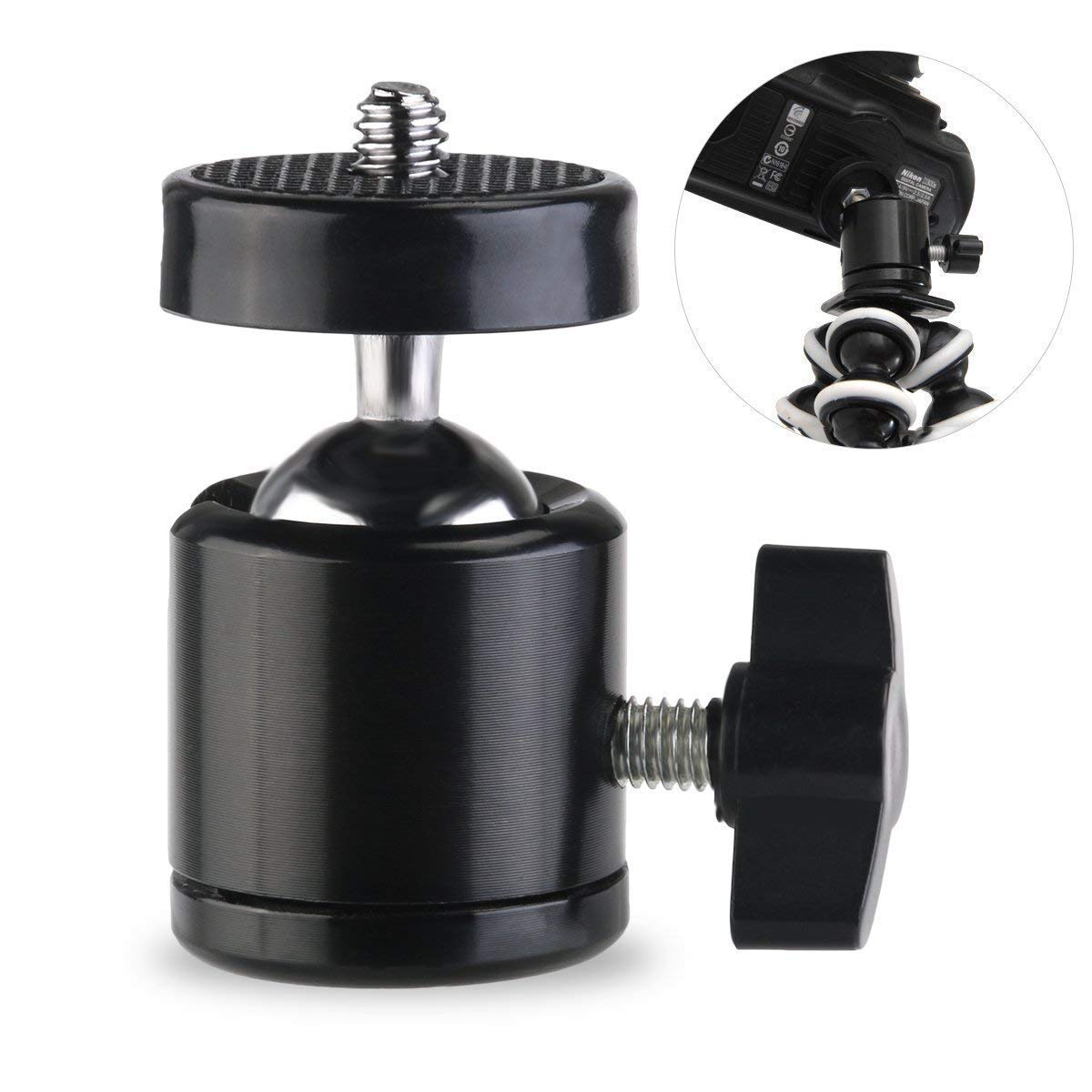 SLOW DOLPHIN Hot Shoe Mount Adapter 360 Degree Swivel Mini Ball Head 1/4 Tripod Screw for Cameras, Camcorders, Smart Phone, LED Video Light