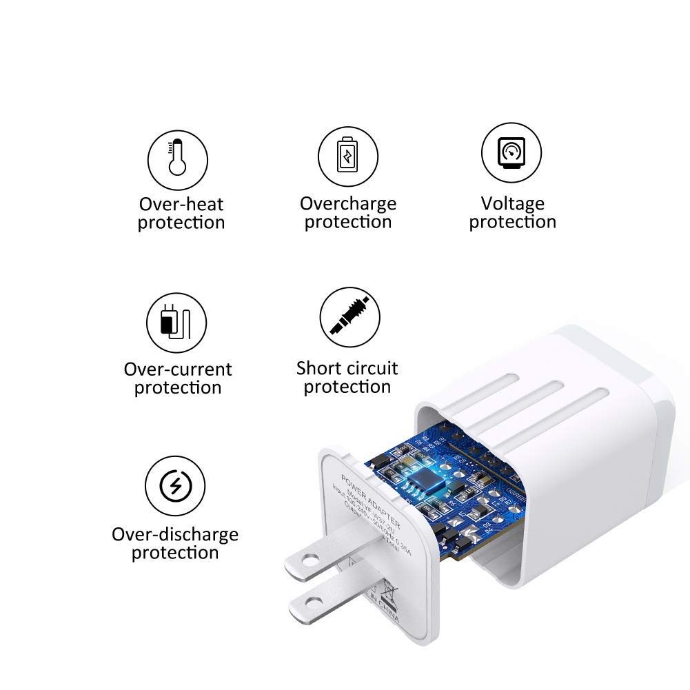 CNANKCU iPhone Charger Double USB MFi Certified Cable (6/6FT) with 2 Port Wall Charger Adapters (4-Pack) Fast Charging Block Power Plug Compatible