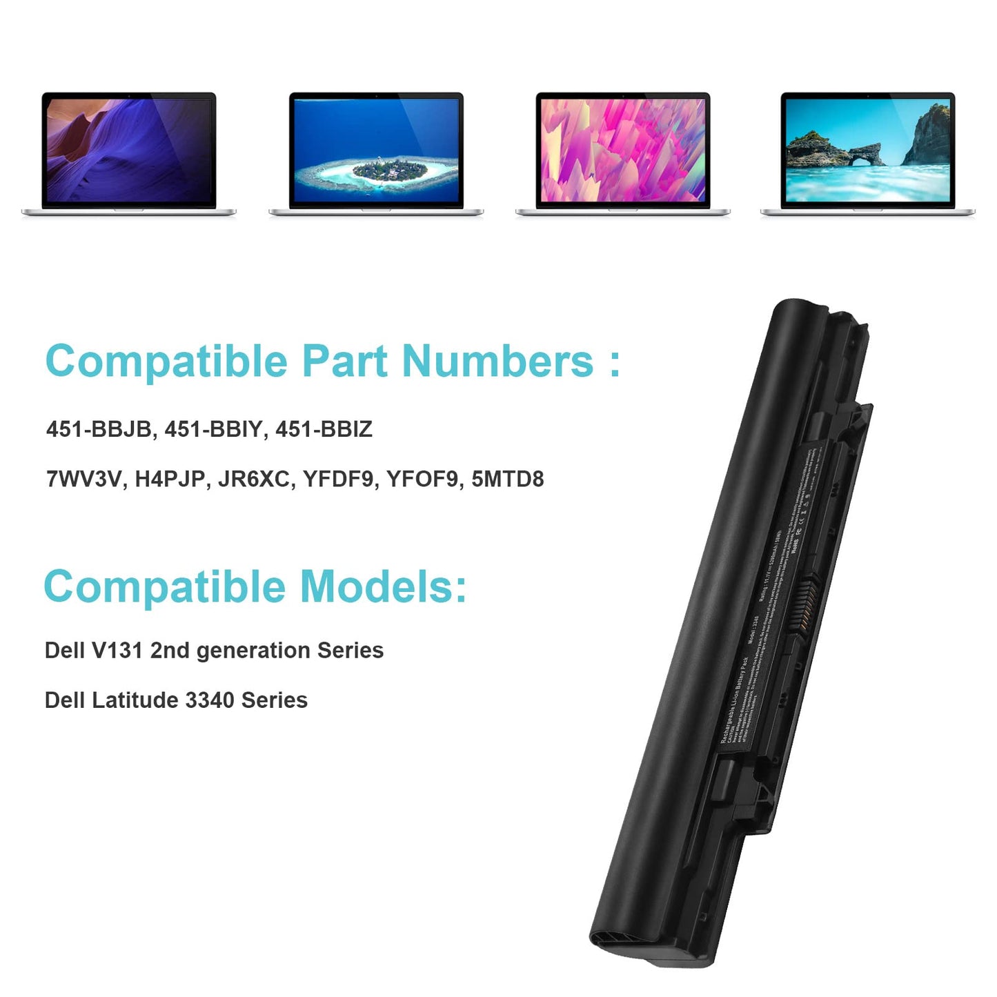 TREE.NB 3340 Battery for Dell Latitude 3340 Battery, Dell V131 2nd Generation, Fits 451-BBJB, 451-BBIY, 451-BBIZ 7WV3V, H4PJP, JR6XC, YFDF9, YFOF9