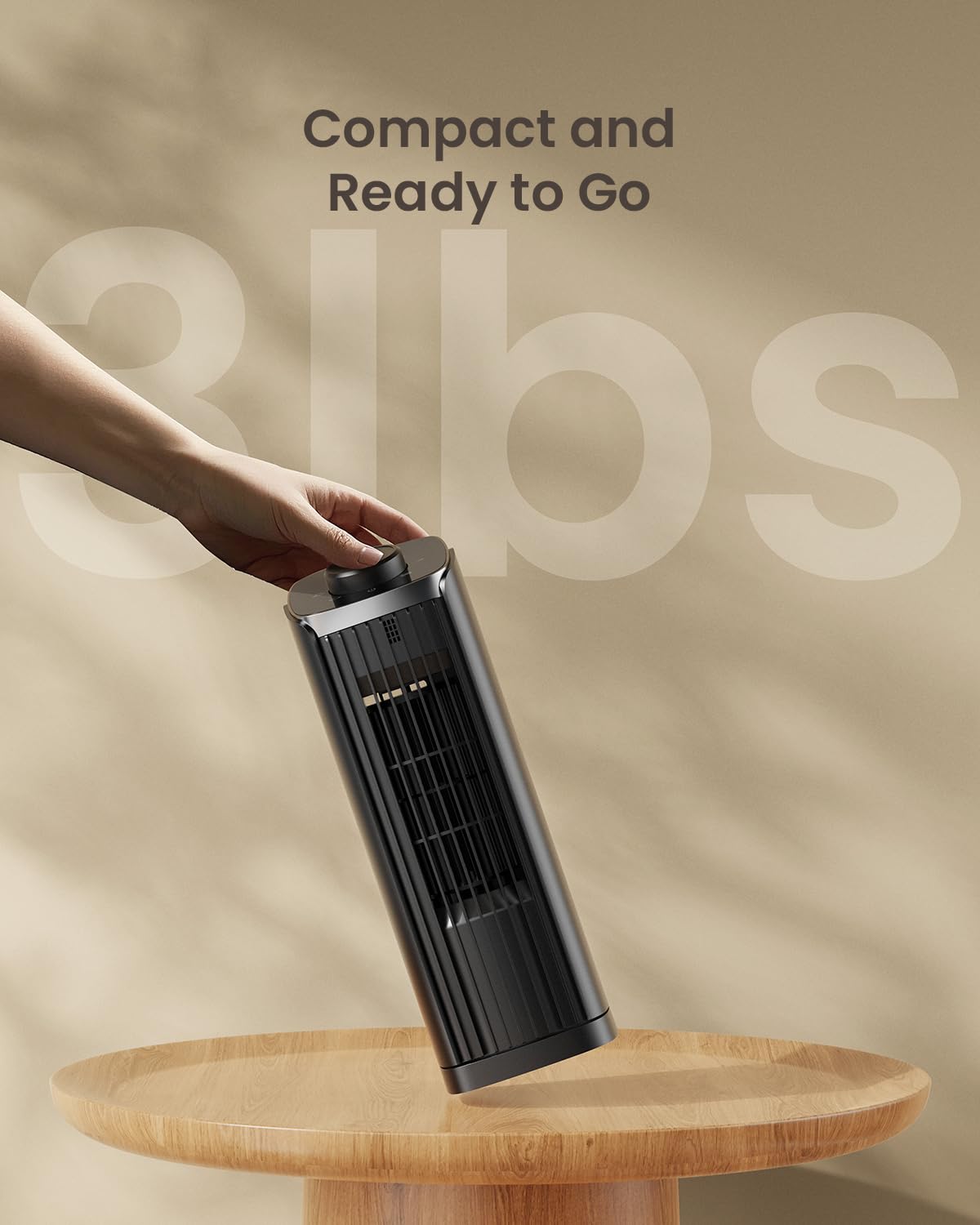 PNTCK Fan for Bedroom, 13" Tower Fan with 3 Speeds Max 23ft/s, 70° Oscillating Desk Fan, Bladeless Standing Fan, Portable Fans, Cooling Fans