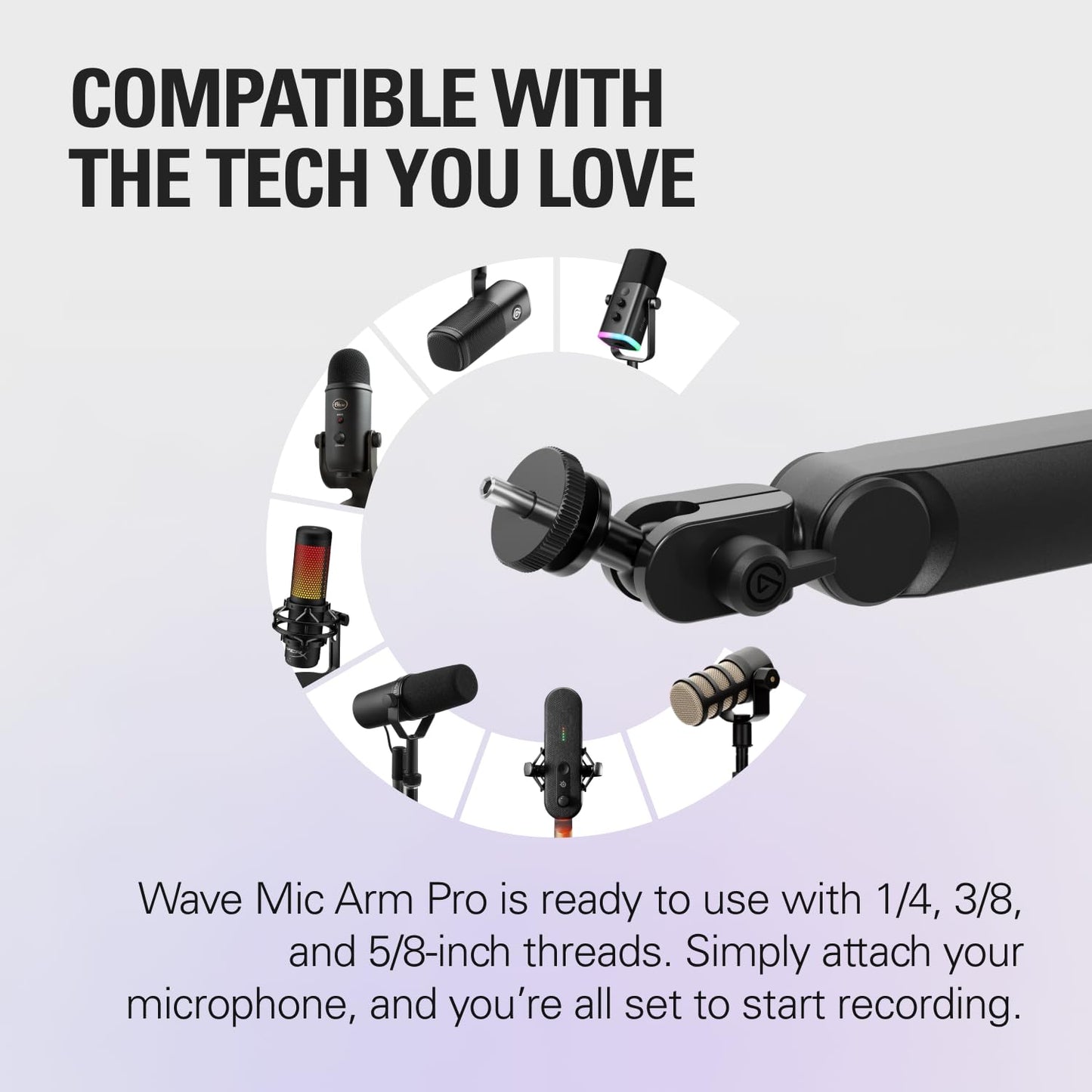 Elgato Wave Mic Arm Pro - 360° Rotatable Low Profile Gas Spring Microphone Arm, Works Mics/Shure SM7B/HyperX QuadCast/Rode/Blue Yeti & More - for