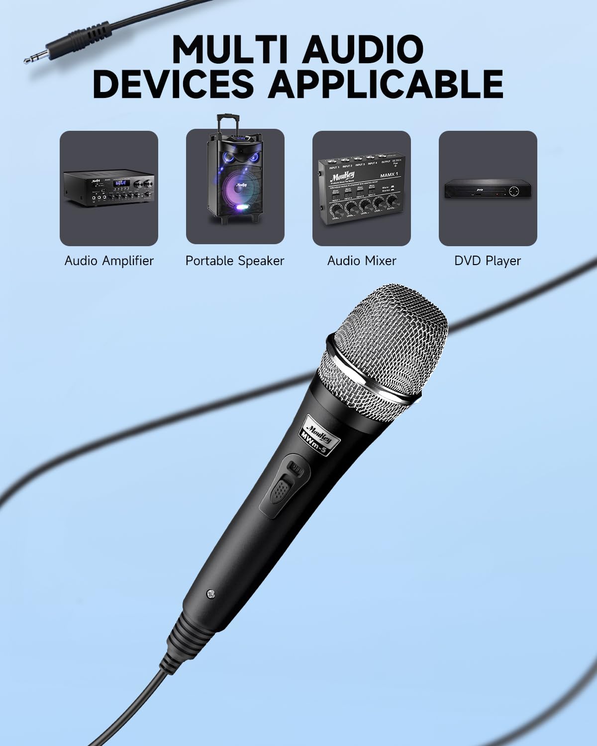 Moukey Karaoke Microphone, Dynamic Microphone with 13 ft Cable, Metal Handheld Cardioid Wired Mic, XLR Microphone for Singing, Compatible w/Karaoke