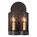 Irvin's Tinware, 844WKB, Hanover Double Wall Sconce in Kettle Black, Primitive Country Wall Sconces in Tin