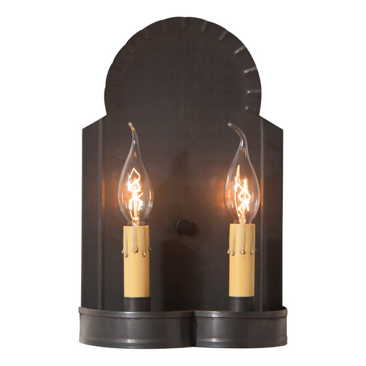 Irvin's Tinware, 844WKB, Hanover Double Wall Sconce in Kettle Black, Primitive Country Wall Sconces in Tin