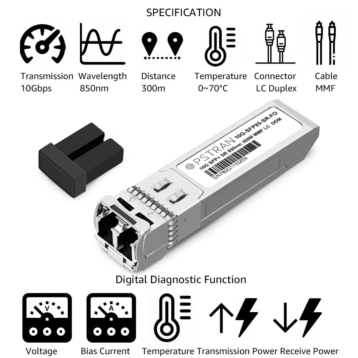 OPSTRAN 10GBASE-SR SFP+ Optical Transceiver Module Compatible with Fortinet FN-TRAN-SFP+SR FS-TRAN-SFP+SR FG-TRAN-SFP+SR 850nm 300m DDM Duplex LC MMF