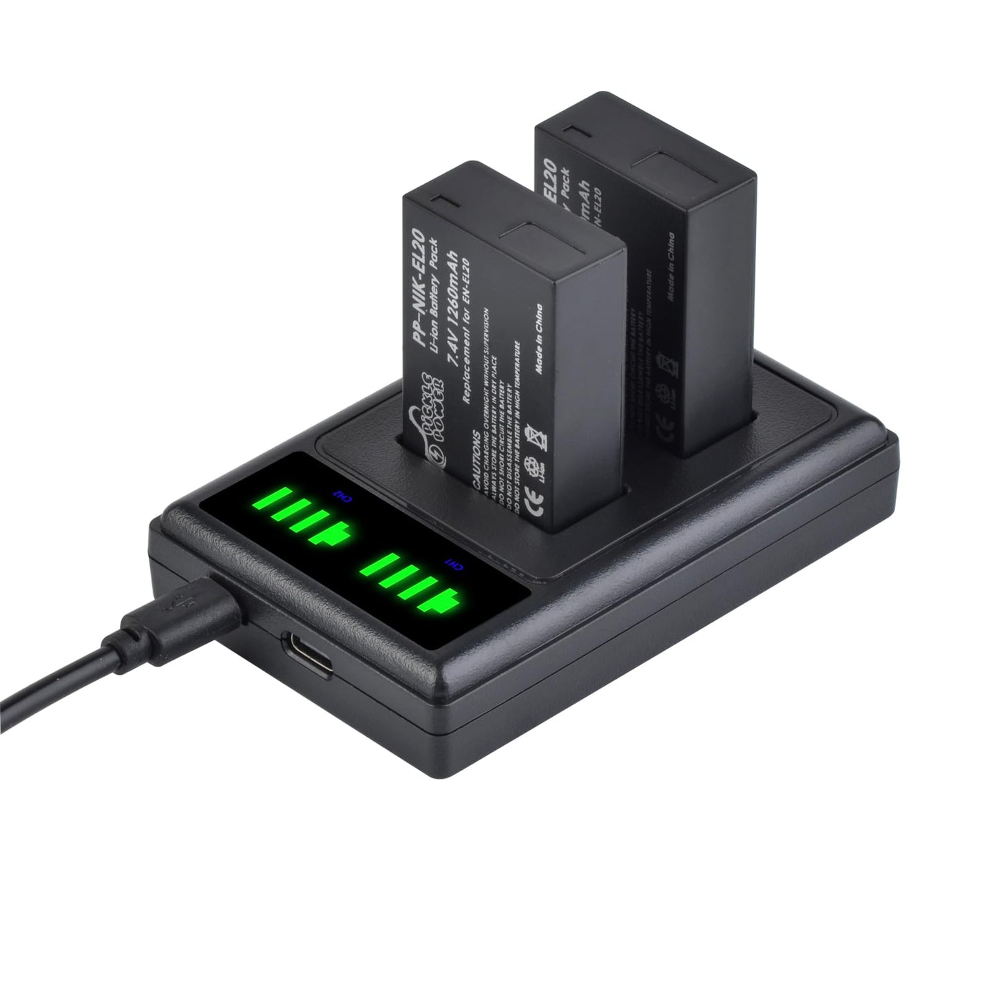 Pickle Power EN-EL20 EN-EL20a Battery and Charger Compatible with Nikon Coolpix P1000, P950, DL24-500, Coolpix A, 1 AW1, 1 J1, 1 J2, 1 J3, 1 S1, 1 V3