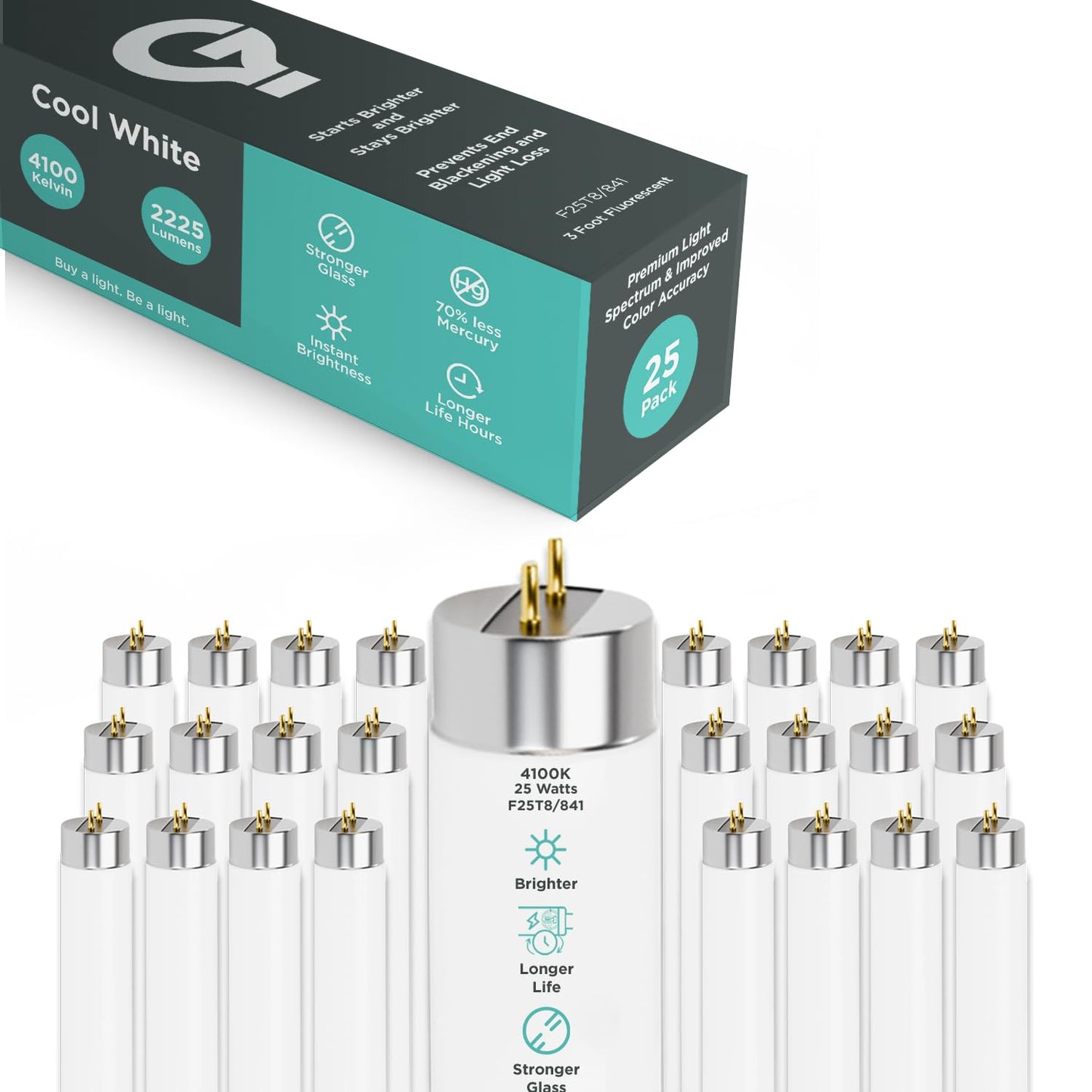 GoodBulb 25-Watt 36 Inch T8 Fluorescent Light Bulb 4100K Cool White Medium Bi-Pin Base 2225 Lumens 86 CRI 36000 Life Hours Instant/Programmed Start
