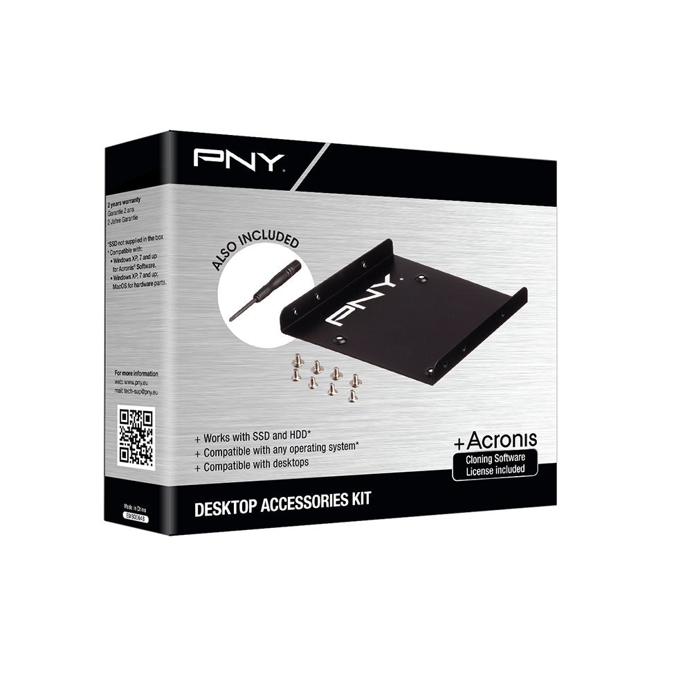 PNY Mounting kit for SSD or HDD 2.5 "Internal Bay, USB 3.0 Enclosure and cloning Software.