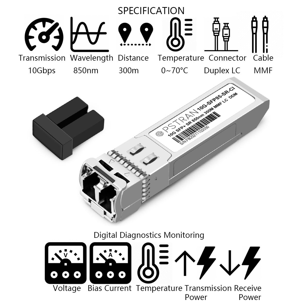 OPSTRAN 10GBASE-SR SFP+ Optical Transceiver Module Compatible with Dell 407-10356 407-BBOU 331-5311 Dell Force10 GP-10GSFP-1S 850nm 300m DDM Duplex LC