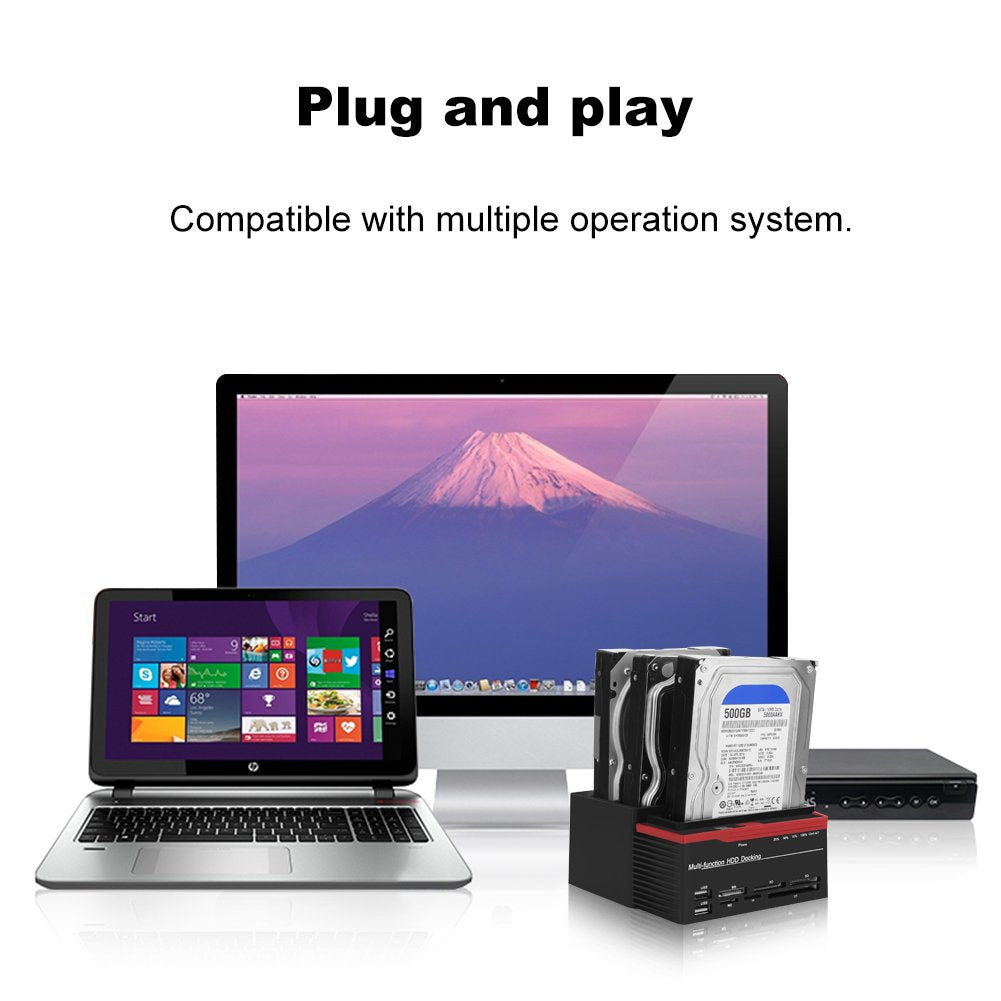 2.5/3.5 Inch Double Bay Docking Station, Hard Disk Docking Station, USB3.0 SATA/IDE Universal Hard Disk Reader, HUB Reader for 2000 / /Vista