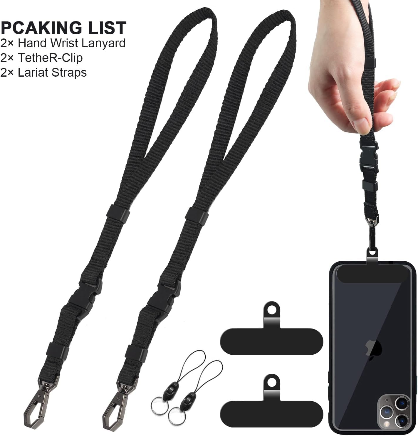 M MYECOGO Heavy Duty Phone Wrist Lanyard, 2 Pack Adjustable Cell Phone Lanyard Strap, Hand Wrist Strap Lanyard with Tether Tabs for Smartphones GoPro