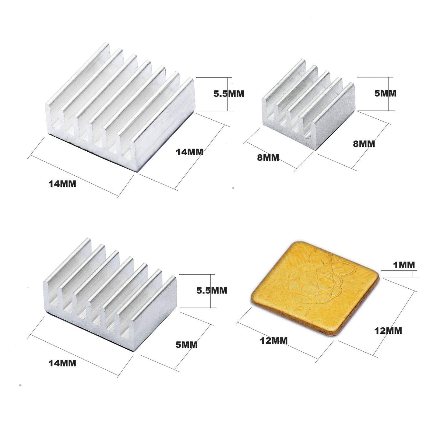 60 PCS Raspberry Pi 4 Heatsink Kit with Thermal Conductive Adhesive Tape, Aluminum Heat Sink Cooler and Copper Heatsink for Raspberry Pi B B+ 2/3/4/5