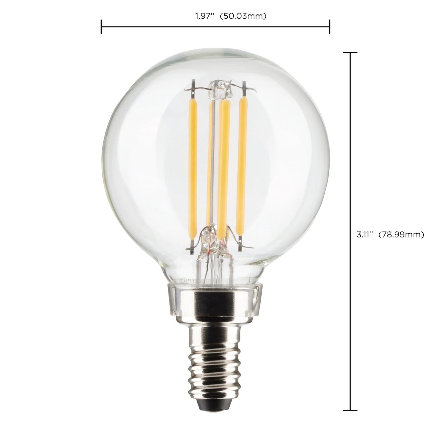 Satco S21813 5.5 Watt G16.5 LED Bulb, Clear, Candelabra Base, 2700K, 500 Lumens, 120 Volt, 2-Pack