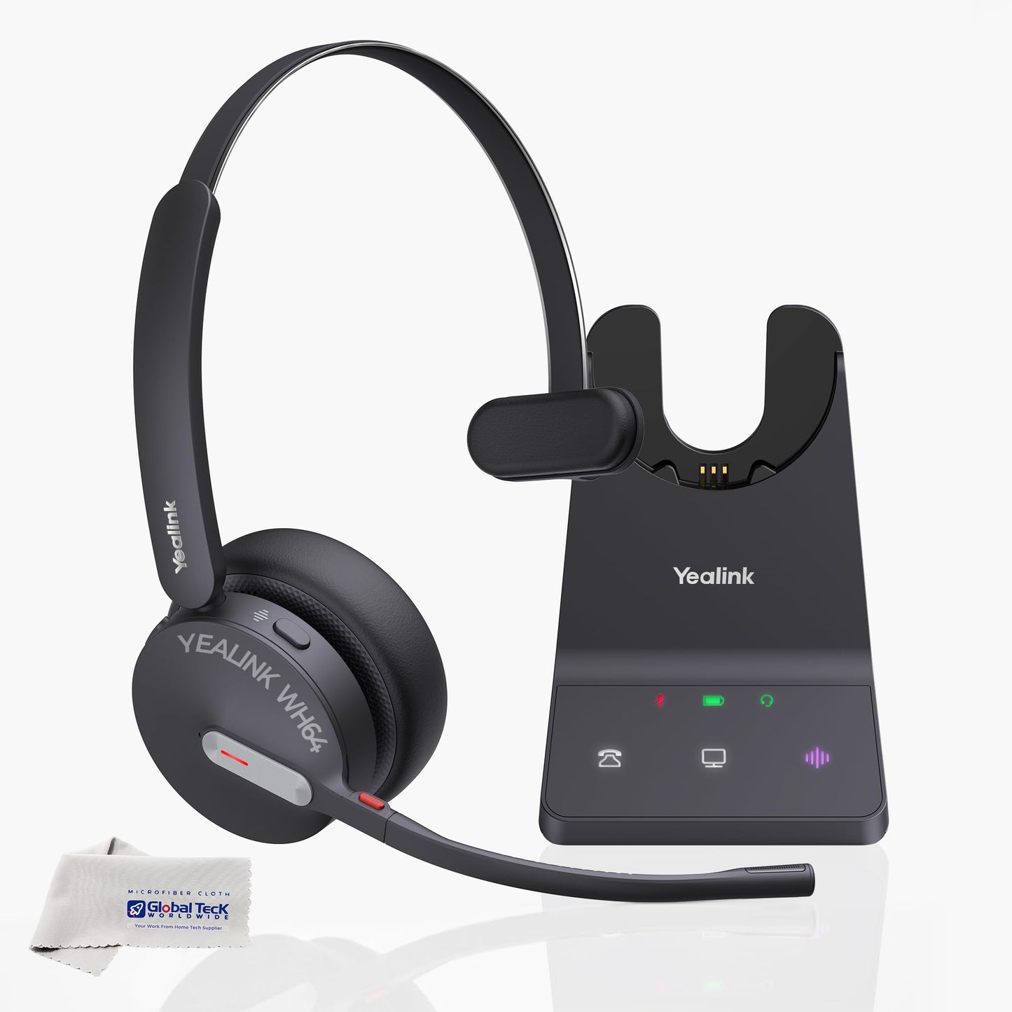 Yealink WH64 Wireless DECT Headset & Bluetooth UC Mono, Teams & Zoom Compatible, Acoustic Shield 2.0, 3-Mic Noise Cancellation, All-Day Comfort, Plug…