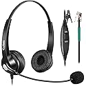 Callez RJ9 Telephone Headset Dual for Polycom Phone with Noise Cancelling Mic & Corded Office Phone Headset Compatible with Polycom Avaya Plantronics