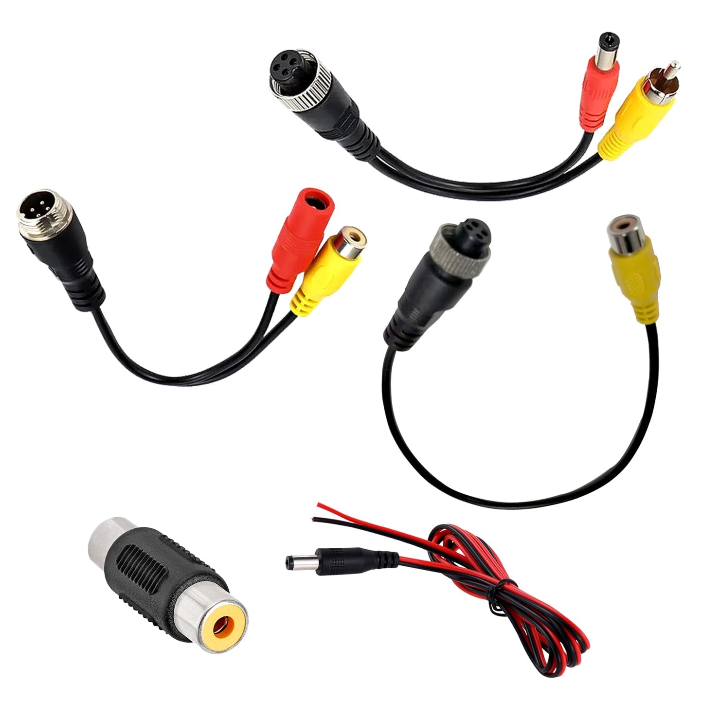 VOJKOREL 4-Pin to RCA Female to RCA Male Adapter 4-Pin Male to AV Female Adapter + DC for Car Camera