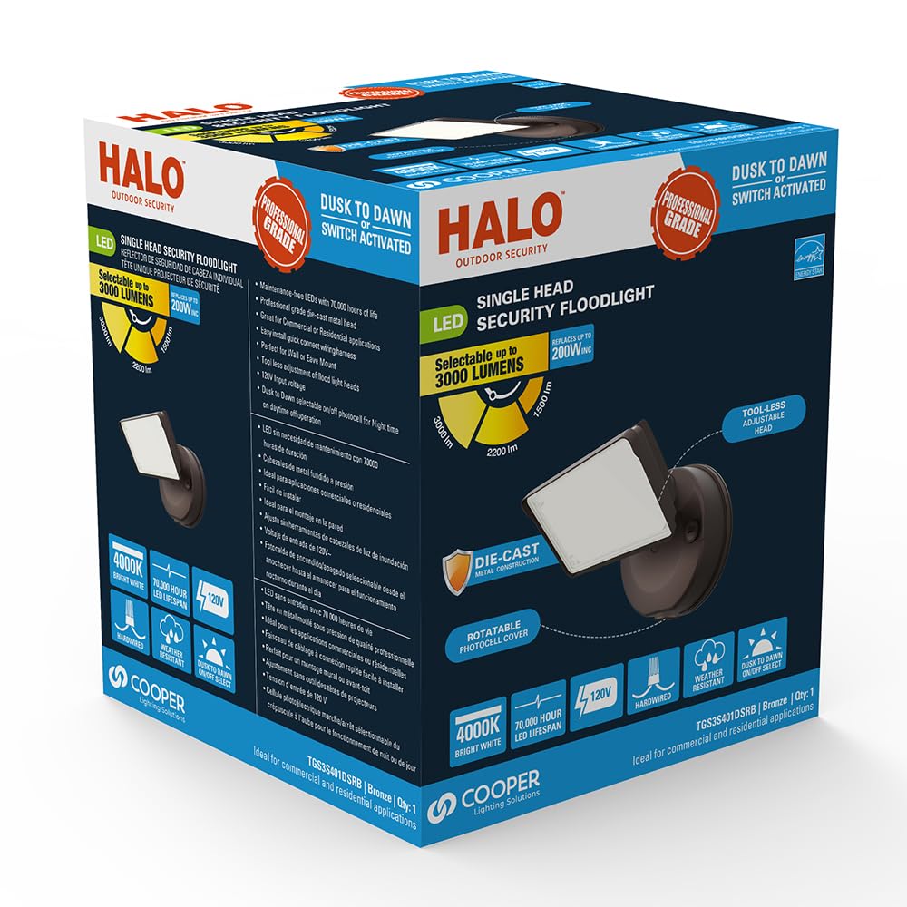 HALO TGS Outdoor Integrated LED Dusk to Dawn-Flood & Security Light Single Square Head Bronze