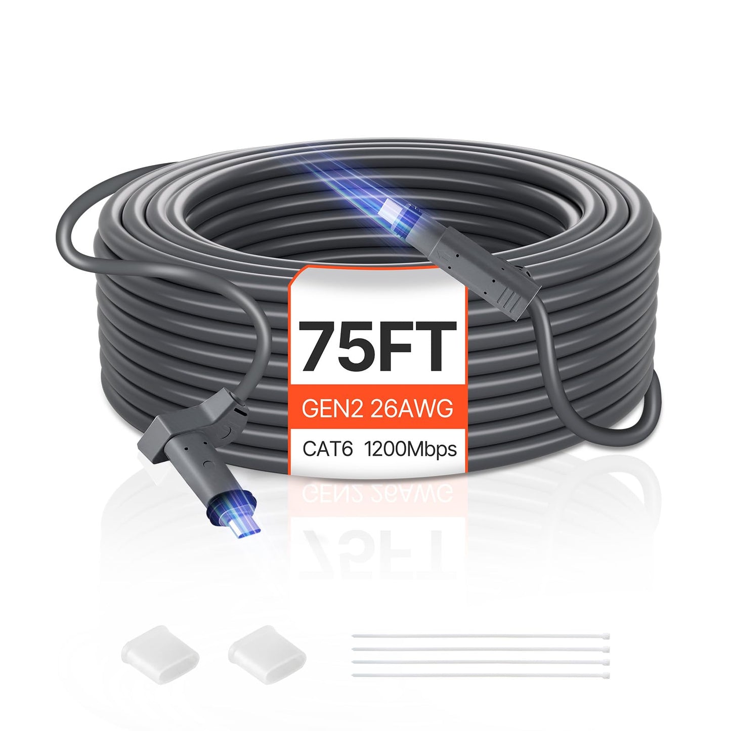 VEVOR Starlink Gen 2 Cable, 75 FT, 26 AWG Copper Core, Durable Extension Cable for Standard Generation 2, Compatible with Starlink Rectangular