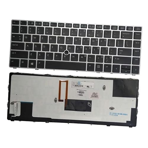 Laptop Replacement Keyboard Compatible for HP EliteBook Folio 9470 9470M 9480 9480M US Layout Backlit Silver 785648-001 697685-001 6037B0080101