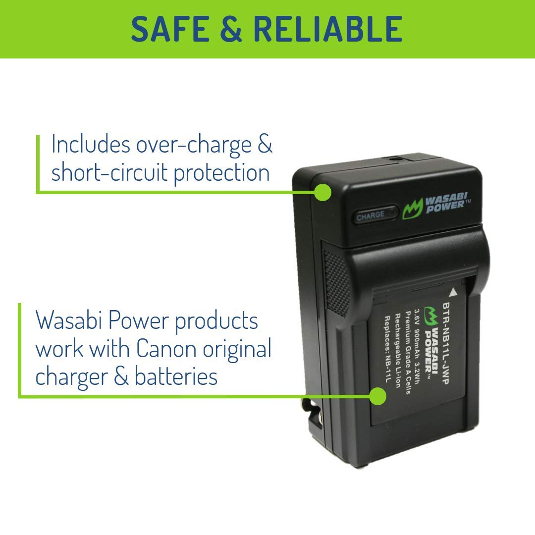 Wasabi Power Battery (2-Pack) and Charger for Canon NB-11L, NB-11LH and Canon PowerShot A2300 IS, A2400 IS, A2500, A2600, A3400 IS, A3500 IS, A4000