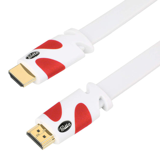 Postta Flat HDMI Cable 25 Feet Flat HDMI 2.0 Cord Support 4K, 3D, 2160p, 1080p, Ethernet and Audio Return-White-Red