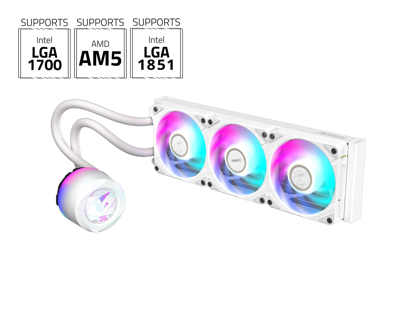 AORUS WATERFORCE X II 360 ICE Liquid CPU Cooler, 360mm Radiator with 3X 120mm Low Noise ARGB Fans, Compatible with Intel LGA1851, LGA1700, and AMD AM5
