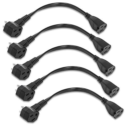 POWER STRIP LIBERATOR 5 Pack, 2-Outlet Short Extension Cord 1 ft, UL Standard 13A/1625W Pigtail Extension Cord with Outlet Plug, 3-Prong Splitter Plug