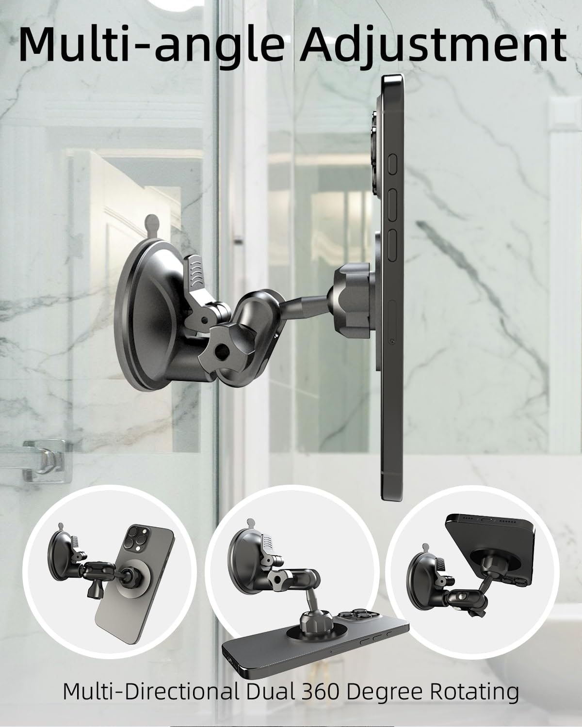 Quyee Universal Magnetic Phone Holder, Multi-Directional Dual 360 Degree Rotating Suction Cup Phone Wall Mount, Tiktok YouTube Vlog Video Recording