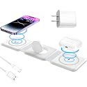 Apple Devices Charging Pad for iPhone 12 13 14 15 16 Pro Max, iWatch, Airpods - 3 in 1 Wireless, Magnetic Foldable Travel Charger Station for Multiple