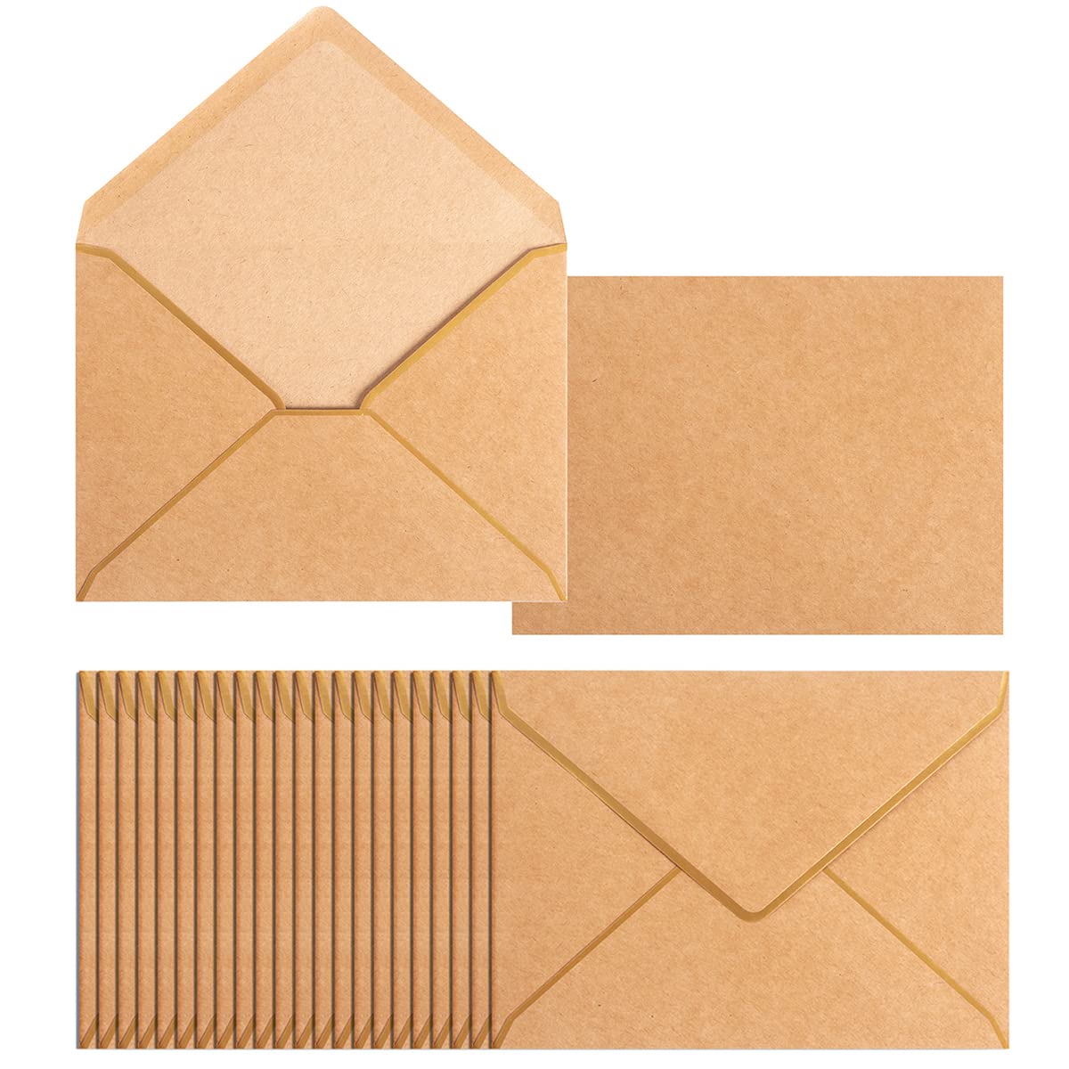50 Pack A7 Envelopes Brown 5 x 7 with Gold Border