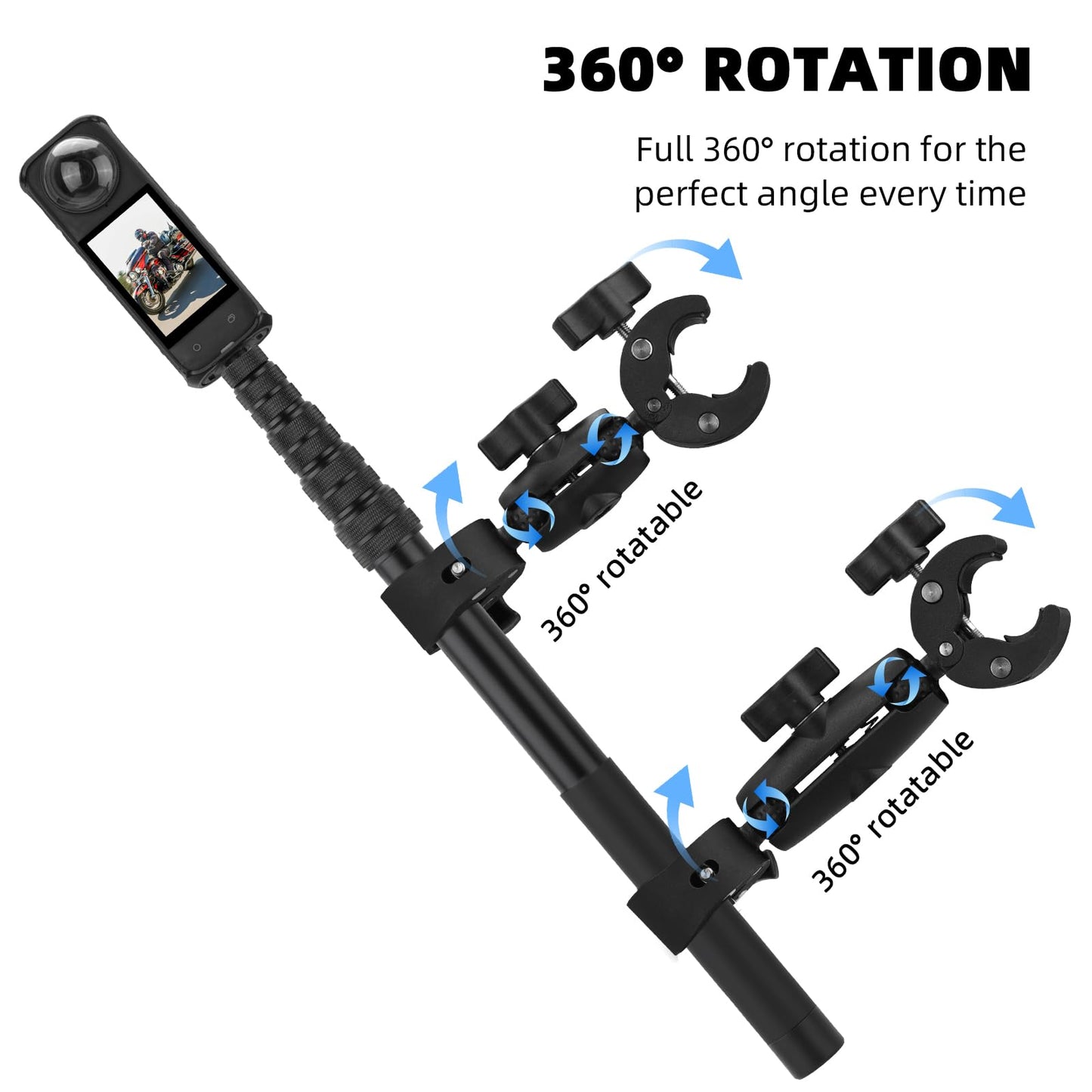BRDRC Motorcycle Mount for Insta360 X5 X4, Bike Handlebar Clamp Mounts 59" Invisible Selfie Stick Bundle Kit for Insta 360 X5 X4 X3 X2 X ONE, for DJI
