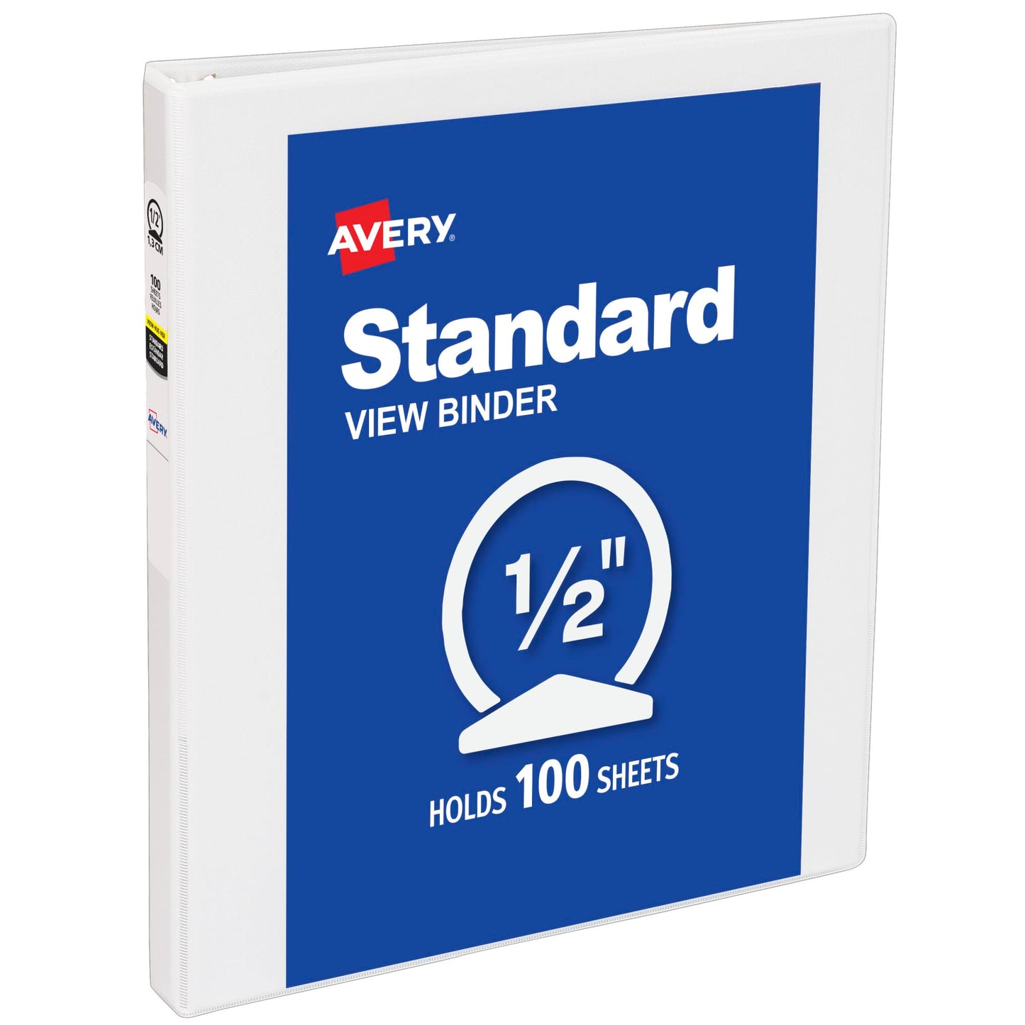 Avery® Standard View 3 Ring Binder, 0.5" Round Rings, 100-Sheet Capacity, 0.7 Inch Wide Spine, 1 White Binder, Ideal for Lightweight Organization