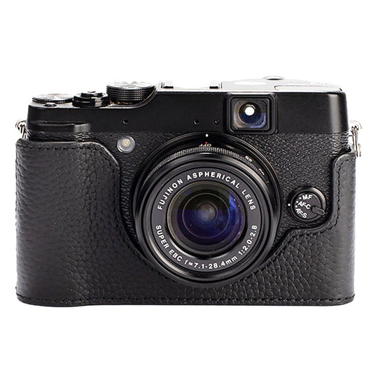 DBZZ Handcrafted Genuine Leather Camera Case Retro Style Half-Wrap Camera Case For FUJIFILM X10 X20 (Black)