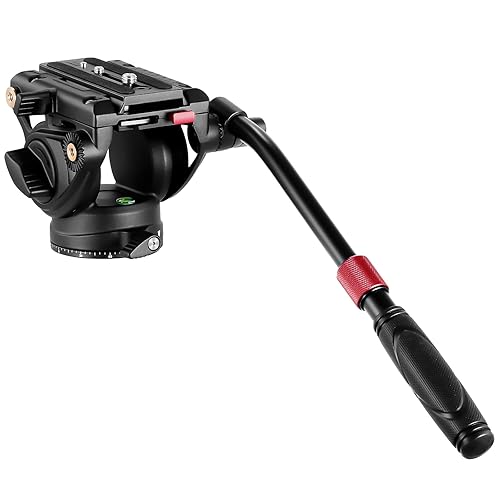NEEWER Video Tripod Fluid Head with Quick Release Plate, Telescopic Handle & Scaled Base (75mm Dia.) Heavy Duty, Max Load 17.6lb/8kg for Video Cameras