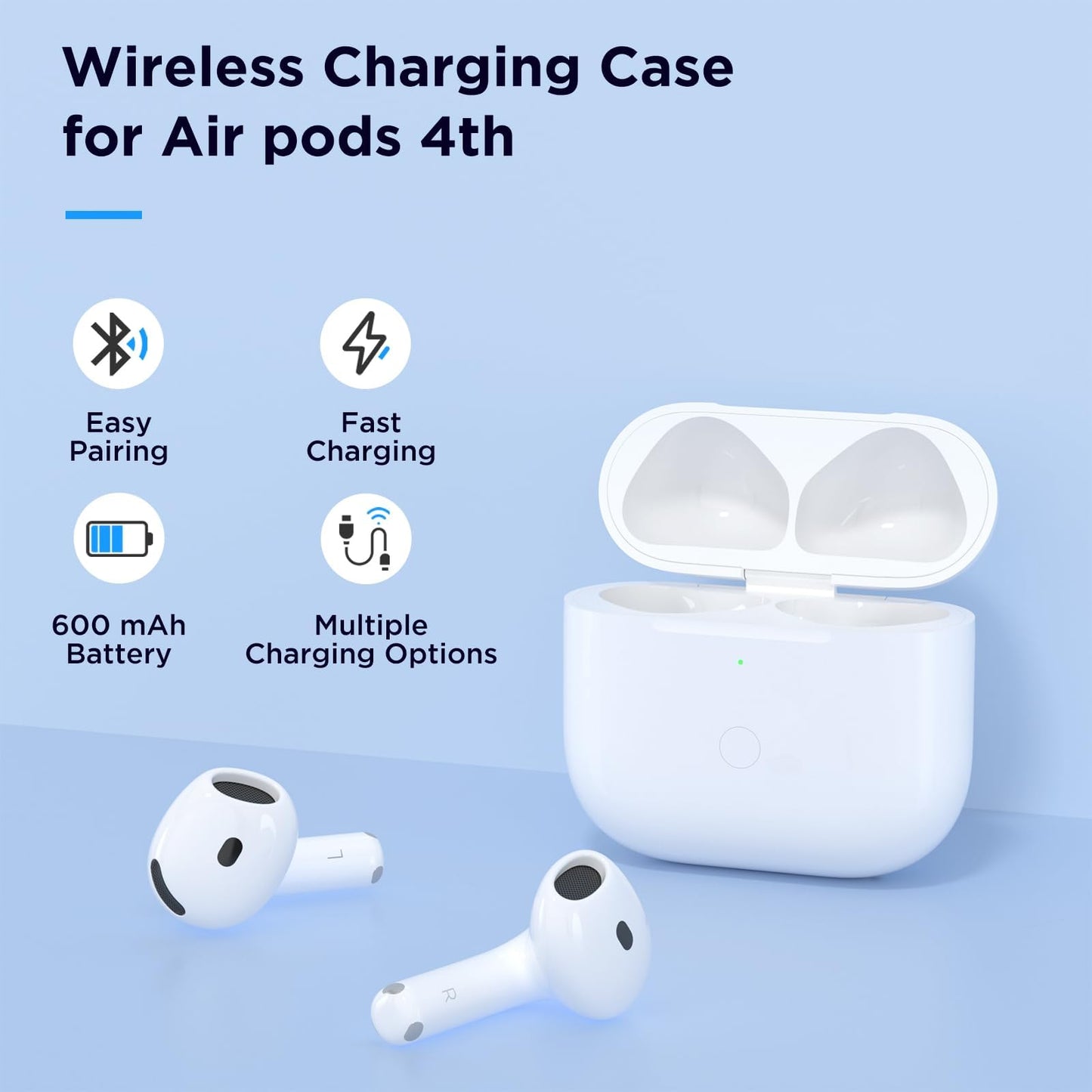 Wireless Charging Case Replacement Compatible with AirPods 4th Generation, AirPods 4 Charger Replacement Case with Bluetooth Pairing Sync Button, No