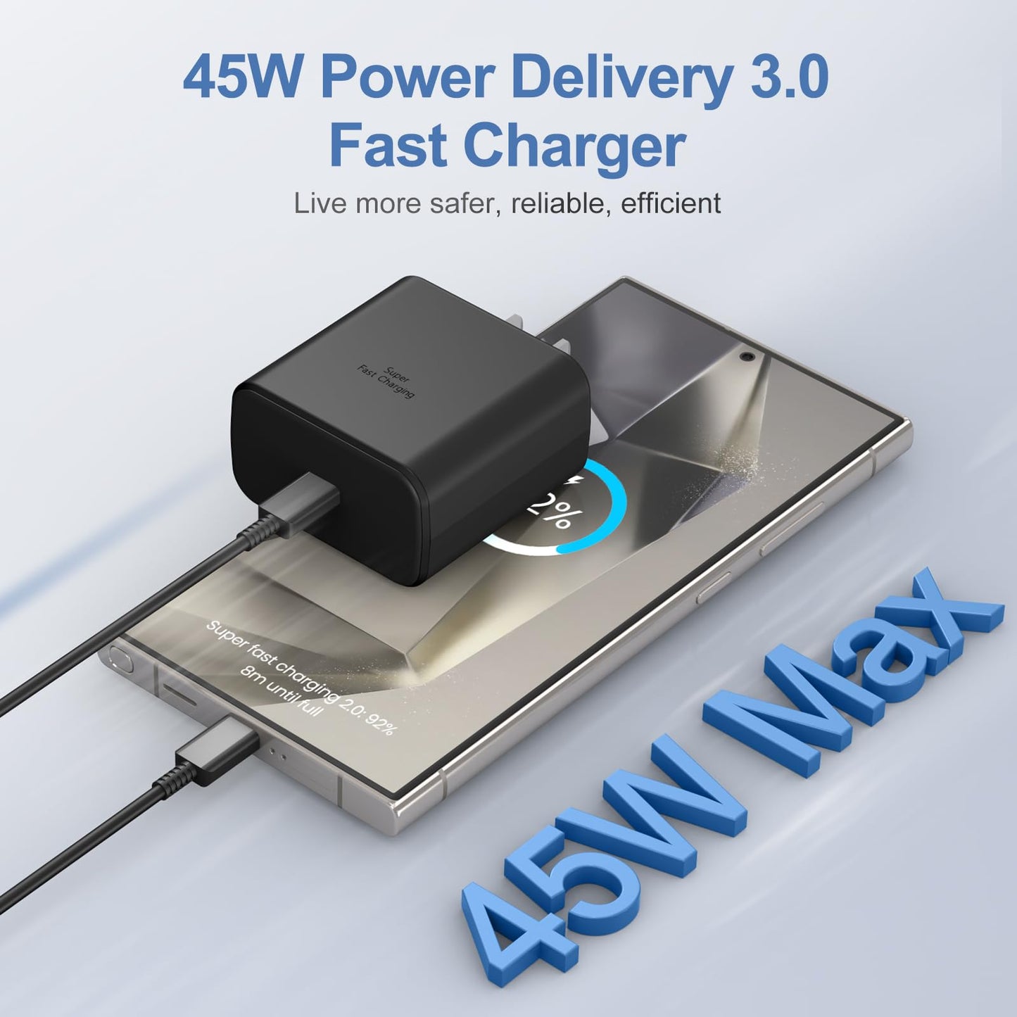 45W Type C Charger Fast Charging Replacement for Samsung Fast Charger USB C Compatible with Samsung Galaxy S26/S26 Ultra/S26+/S25 Ultra/S25/S24