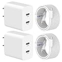 USB C Charger for i-Phone 16 Fast Charging 2-Pack 20W 2in1 Dual Port USB Charger Block with 10FT Long USB C to C Charging Cable for i-Phone 16/16