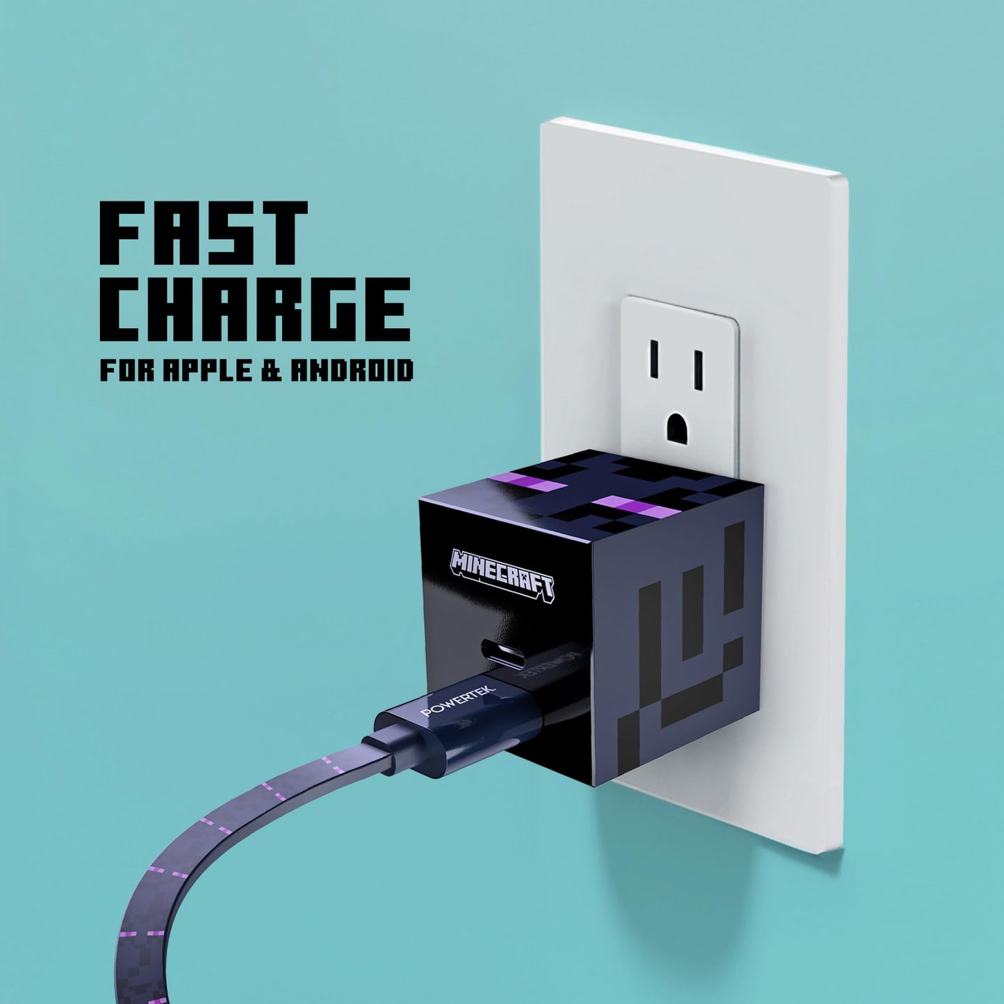 LIQUIPEL Powertek Minecraft Charging Bundle USB-A to C and Wall Charger (Enderman)