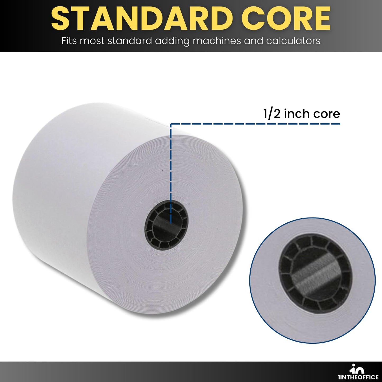 1InTheOffice Adding Machine, Register, and Calculator Rolls 2 1/4" x 130' 1-Ply, 12/Pack (130')